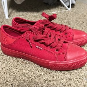 Women’s 6.5 red low top Levi canvas shoes